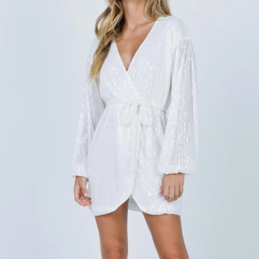 Princess Polly Long Sleeve White Sequin Dress